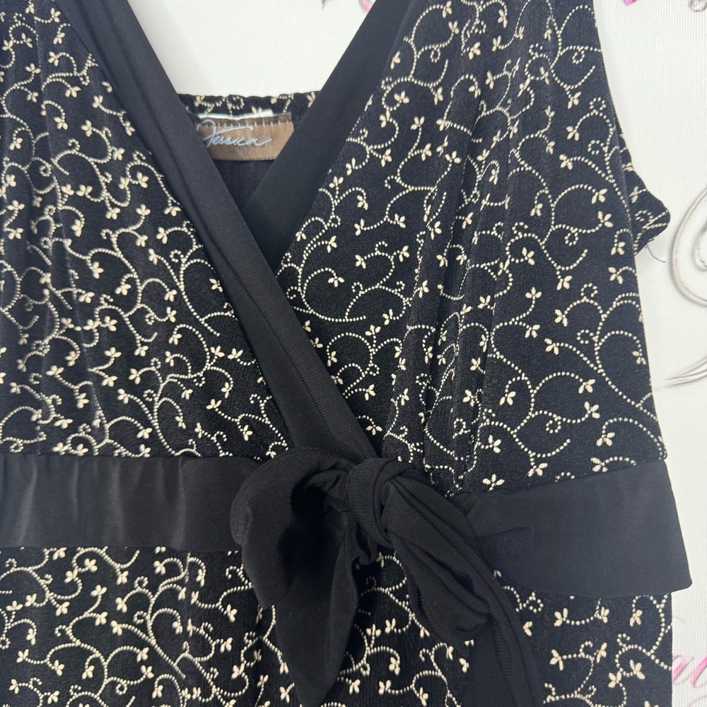 Jessica dress floral 3D flowers black tan bow tie up ribbon π detail stretchy - Picture 4 of 9